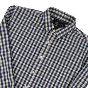 Rugby University Mens Large Navy White Gingham Button Down Shirt Long Sleeve